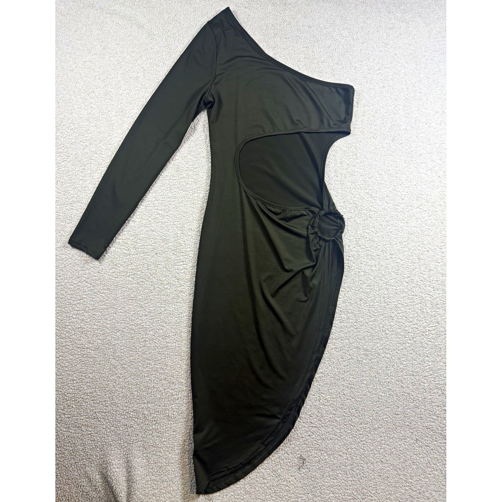 Fashion Nova Womens Small Olive Green One Shoulder Cutout Bodycon Midi Dress